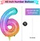 Rainbow Number 6 Balloon, 40 Inch Large Number Foil Mylar Balloons for 6th Girl Boy Birthday Party Celebration Decorations Supplies, Digital Balloons for Wedding Anniversary Events Decora